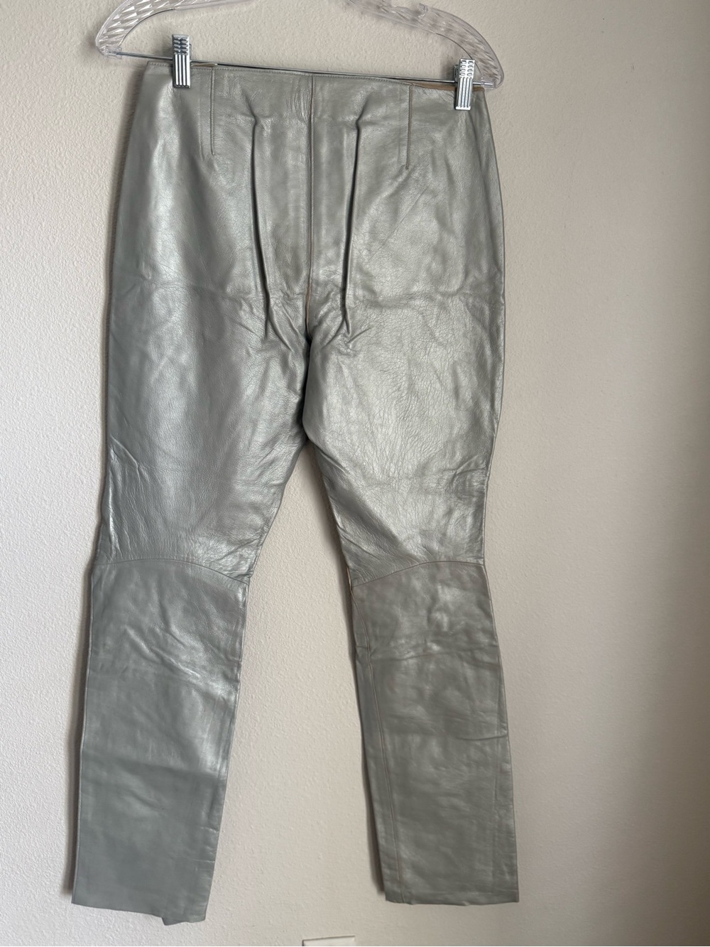 Vintage Y2K DKNY Metallic Silver Genuine Leather Pants - Sz 6 - Picture 8 of 11